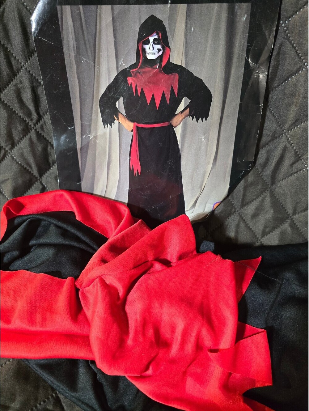 The Phantom Halloween Costume with Attached Hood, Red Lining